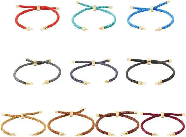 Main image of 10Pcs Nylon Twisted Cord Bracelet Making Adjustable Slider Bracelets with Golden Brass Findings for DIY Jewelry Making Accessories 9 inch(22.12cm)