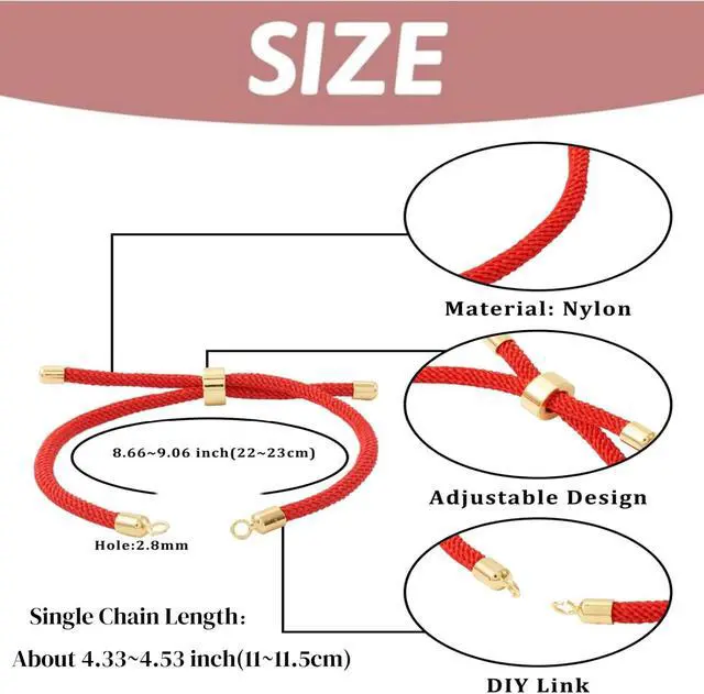 Alt view image 3 of 7 - 10Pcs Nylon Twisted Cord Bracelet Making Adjustable Slider Bracelets with Golden Brass Findings for DIY Jewelry Making Accessories 9 inch(22.12cm)