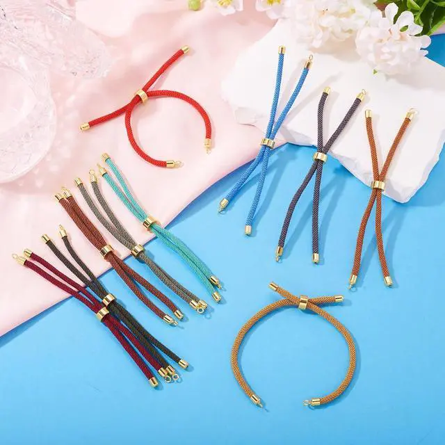 Alt view image 4 of 7 - 10Pcs Nylon Twisted Cord Bracelet Making Adjustable Slider Bracelets with Golden Brass Findings for DIY Jewelry Making Accessories 9 inch(22.12cm)