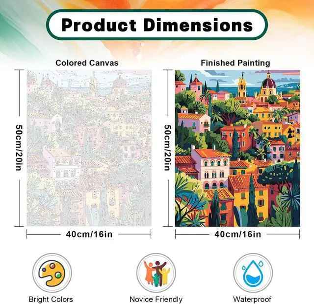 Alt view image 3 of 7 - Paint by Numbers Kit for Adults Beginner, Europe Landscape Easy Adult Paint by Number Kits on Canvas, DIY Acrylic Watercolor Oil Paint by Number for Adults Teens for Home Decor 16x20 Inch