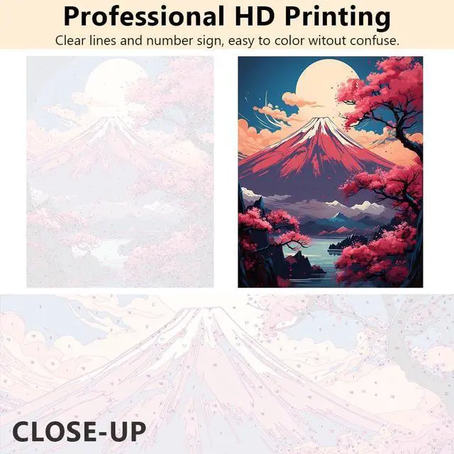 Alt view image 2 of 7 - Beautiful Mount Fuji Paint by Numbers Craft Kit for Adults | Mountain Art on 16x20 Inch Unframed Canvas with Acrylic Paints and 3 Brushes Relaxing DIY Craft and Wall Decor