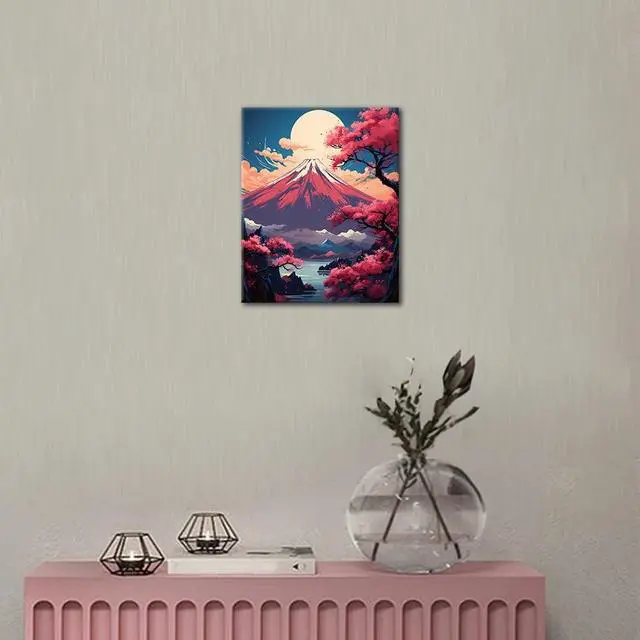 Alt view image 4 of 7 - Beautiful Mount Fuji Paint by Numbers Craft Kit for Adults | Mountain Art on 16x20 Inch Unframed Canvas with Acrylic Paints and 3 Brushes Relaxing DIY Craft and Wall Decor