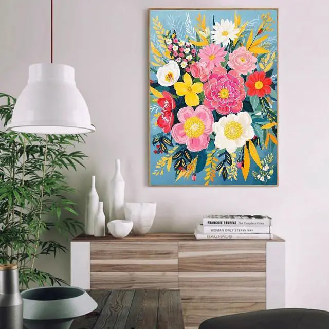 Alt view image 3 of 7 - Paint by Numbers Kit for Adults - Flowers in Vase Paint by Number on Canvas Without Frame, DIY Acrylic Painting for Gift Home Wall Decor (16x20 Inch)
