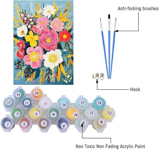 Alt view image 5 of 7 - Paint by Numbers Kit for Adults - Flowers in Vase Paint by Number on Canvas Without Frame, DIY Acrylic Painting for Gift Home Wall Decor (16x20 Inch)