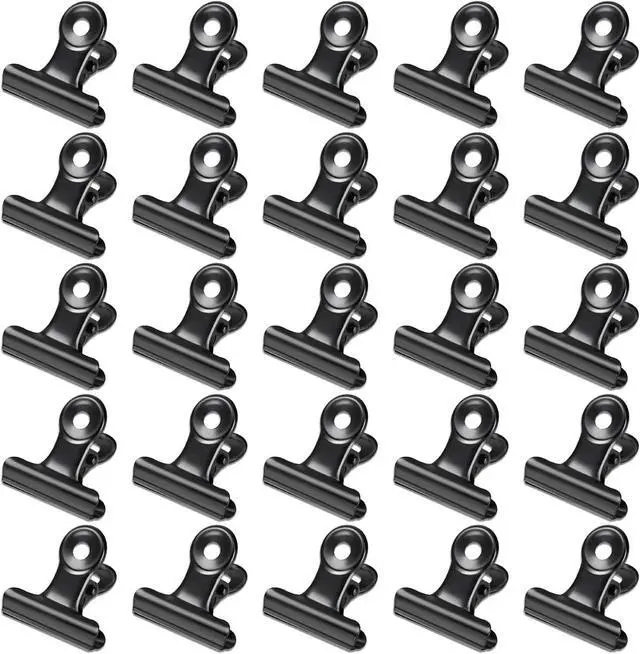 Main image of 30 Pack Bulldog Clips 0.87 Inch Small Hinge Paper Clips Metal Hinge Clips for Crafts, Food Bags, Drawings, Photos at Home Kitchen & Office Usage, Black, 22mm