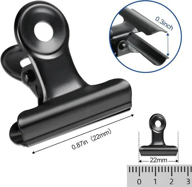 Alt view image 2 of 7 - 30 Pack Bulldog Clips 0.87 Inch Small Hinge Paper Clips Metal Hinge Clips for Crafts, Food Bags, Drawings, Photos at Home Kitchen & Office Usage, Black, 22mm