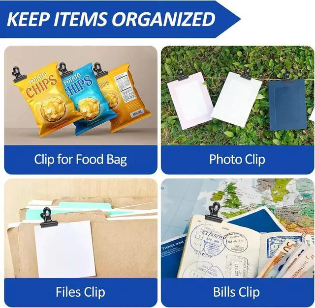 Alt view image 5 of 7 - 30 Pack Bulldog Clips 0.87 Inch Small Hinge Paper Clips Metal Hinge Clips for Crafts, Food Bags, Drawings, Photos at Home Kitchen & Office Usage, Black, 22mm