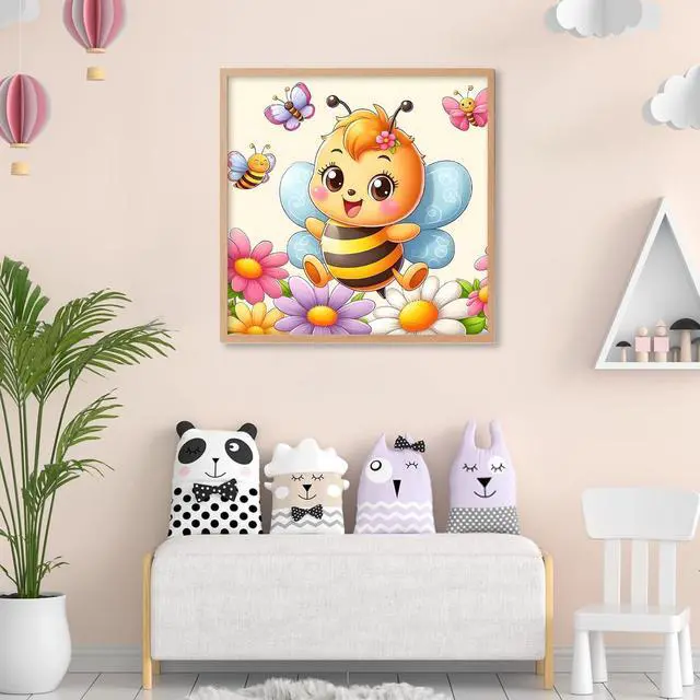 Alt view image 2 of 7 - Framed Paint by Numbers Kit for Kids Ages 4-12, Bee Theme, 10x10 Inch | DIY Acrylic Painting Set with Frame for Beginners, Complete Art Kit with Canvas, Brushes & Paints, Home Decor Gift