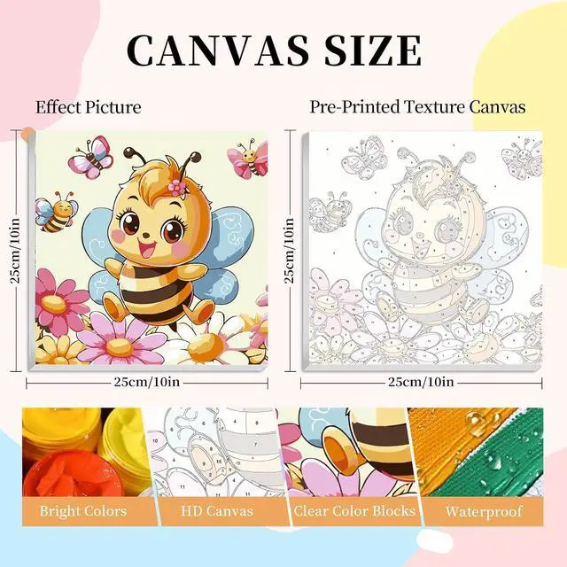 Alt view image 3 of 7 - Framed Paint by Numbers Kit for Kids Ages 4-12, Bee Theme, 10x10 Inch | DIY Acrylic Painting Set with Frame for Beginners, Complete Art Kit with Canvas, Brushes & Paints, Home Decor Gift