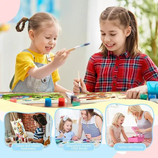 Alt view image 6 of 7 - Framed Paint by Numbers Kit for Kids Ages 4-12, Bee Theme, 10x10 Inch | DIY Acrylic Painting Set with Frame for Beginners, Complete Art Kit with Canvas, Brushes & Paints, Home Decor Gift