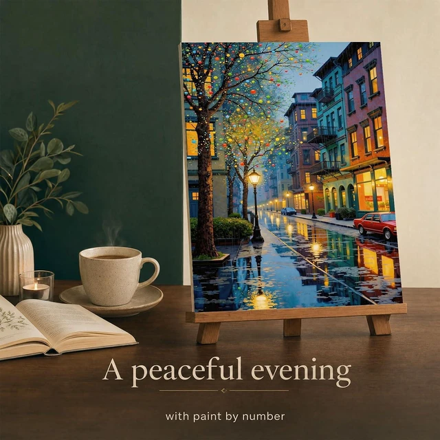 Alt view image 3 of 7 - Paint by Number Kit for Adults Beginners - 16x20 Inch DIY Street Landscape Paint by Numbers, Oil Painting Kit for Home Wall Decor, Stress Relief with Acrylic Paint Set and 3 Brushes