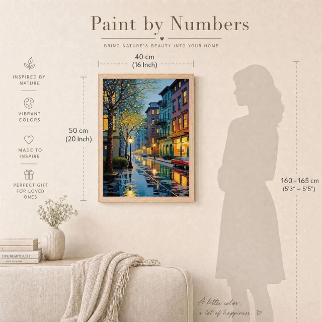 Alt view image 4 of 7 - Paint by Number Kit for Adults Beginners - 16x20 Inch DIY Street Landscape Paint by Numbers, Oil Painting Kit for Home Wall Decor, Stress Relief with Acrylic Paint Set and 3 Brushes