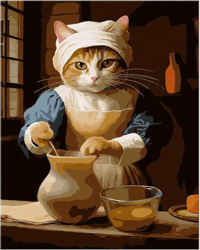 Main image of Paint by Numbers Kit for Adults Beginners, Canvas 16x20 Unframed | DIY Acrylic Painting Set With 10 Brushes & Extra Colors, Ideal Gift For Home Wall Art Decor, Maid Cat