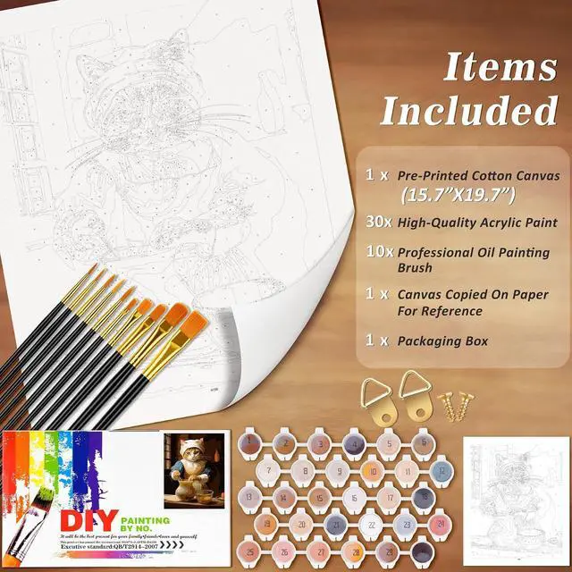 Alt view image 4 of 7 - Paint by Numbers Kit for Adults Beginners, Canvas 16x20 Unframed | DIY Acrylic Painting Set With 10 Brushes & Extra Colors, Ideal Gift For Home Wall Art Decor, Maid Cat