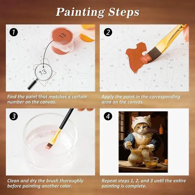 Alt view image 6 of 7 - Paint by Numbers Kit for Adults Beginners, Canvas 16x20 Unframed | DIY Acrylic Painting Set With 10 Brushes & Extra Colors, Ideal Gift For Home Wall Art Decor, Maid Cat