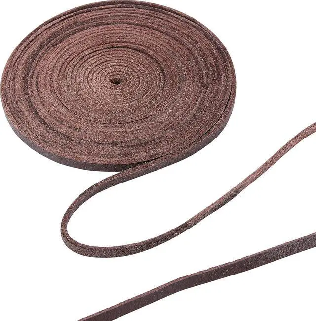 Main image of 5.5Yds 5mm Flat Genuine Leather Cord String 2mm Thick Natural Leather Craft Lace Strips Full Grain Cowhide Braiding Cord Roll for Jewelry Making DIY Braided Bracelets Keychains(Dark Brown)