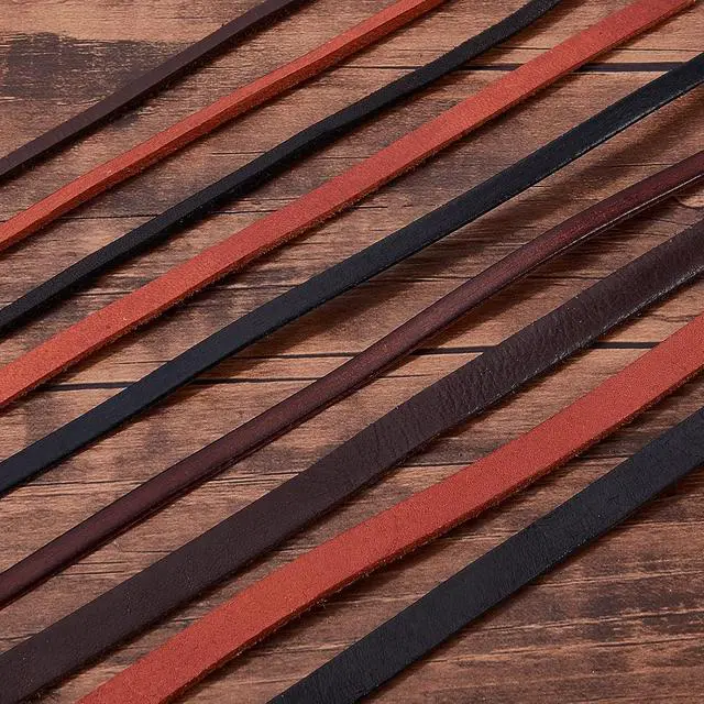Alt view image 5 of 7 - 5.5Yds 5mm Black Flat Genuine Leather Cord Natural Leather String Lace Strips Full Grain Cowhide Braiding String Roll for Jewelry Making DIY Craft Braided Bracelets Belts Keychains