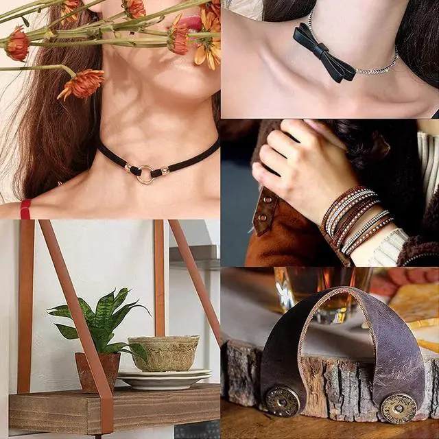 Alt view image 6 of 7 - 5.5Yds 5mm Black Flat Genuine Leather Cord Natural Leather String Lace Strips Full Grain Cowhide Braiding String Roll for Jewelry Making DIY Craft Braided Bracelets Belts Keychains