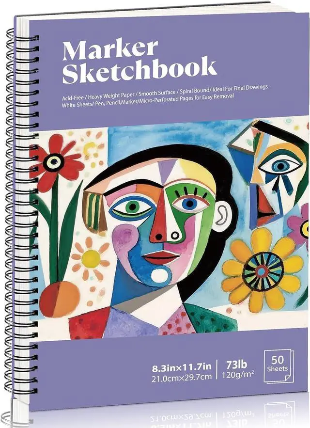 Main image of A4 Marker Paper Pad, 50 Sheets, 8.3 × 11.7 in, Spiral Bound | 120gsm Acid-Free Bleed-Resistant Paper, Tear-Off Pages, Lays Flat, for Alcohol Markers, Pens, And Sketching