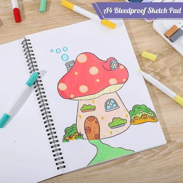 Alt view image 7 of 7 - A4 Marker Paper Pad, 50 Sheets, 8.3 × 11.7 in, Spiral Bound | 120gsm Acid-Free Bleed-Resistant Paper, Tear-Off Pages, Lays Flat, for Alcohol Markers, Pens, And Sketching