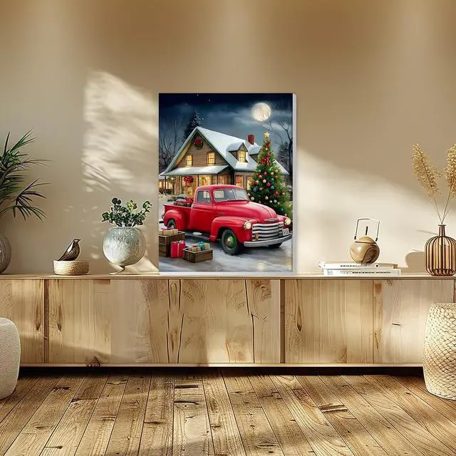 Alt view image 4 of 7 - Christmas Framed Paint by Numbers Kit for Adults, Red Truck Adults' Paint-By-Number Kits on Canvas, Snow Scene Painting by Numbers, DIY Acrylic Number Painting for Gift Home Wall Decor 8x12 In