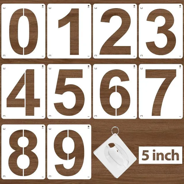 Main image of 5Inch Number Stencils,10Pcs Plastic Reusable Washable Curb Stencil Kit | 0-9 Large Number Custom Stencils for Address Painting,Digital Templates for Spray Painting, DIY Crafts, Address Signs