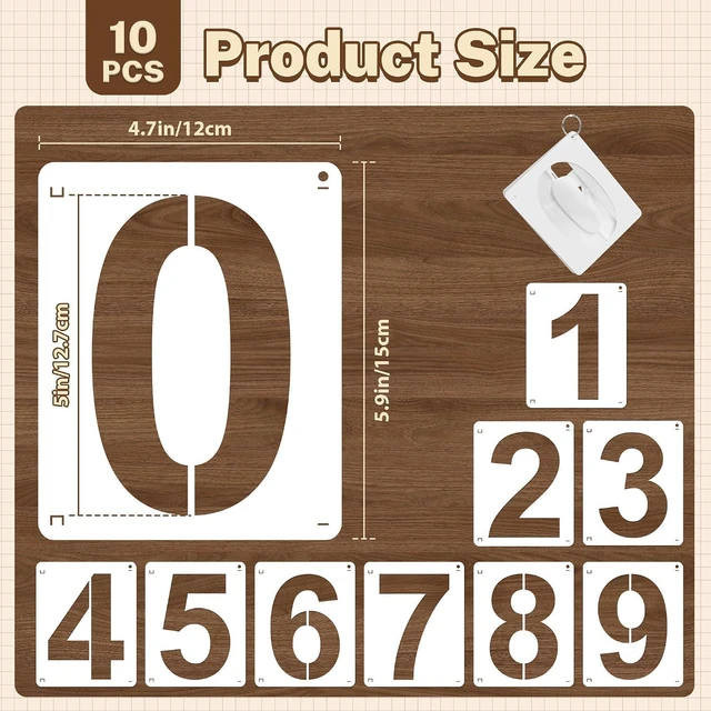 Alt view image 2 of 7 - 5Inch Number Stencils,10Pcs Plastic Reusable Washable Curb Stencil Kit | 0-9 Large Number Custom Stencils for Address Painting,Digital Templates for Spray Painting, DIY Crafts, Address Signs