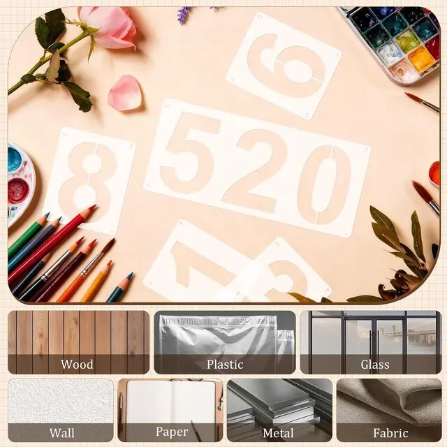 Alt view image 3 of 7 - 5Inch Number Stencils,10Pcs Plastic Reusable Washable Curb Stencil Kit | 0-9 Large Number Custom Stencils for Address Painting,Digital Templates for Spray Painting, DIY Crafts, Address Signs