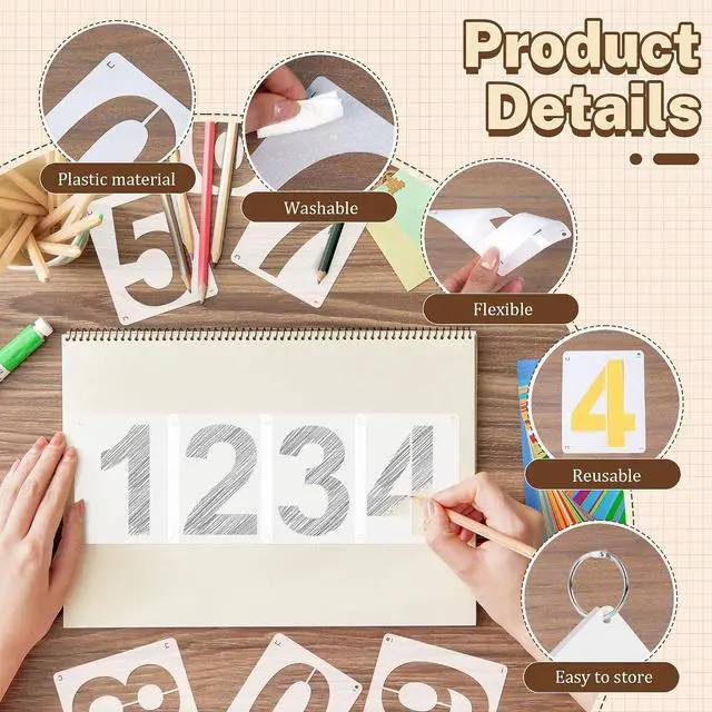 Alt view image 4 of 7 - 5Inch Number Stencils,10Pcs Plastic Reusable Washable Curb Stencil Kit | 0-9 Large Number Custom Stencils for Address Painting,Digital Templates for Spray Painting, DIY Crafts, Address Signs