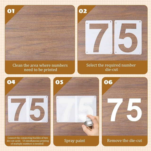 Alt view image 5 of 7 - 5Inch Number Stencils,10Pcs Plastic Reusable Washable Curb Stencil Kit | 0-9 Large Number Custom Stencils for Address Painting,Digital Templates for Spray Painting, DIY Crafts, Address Signs