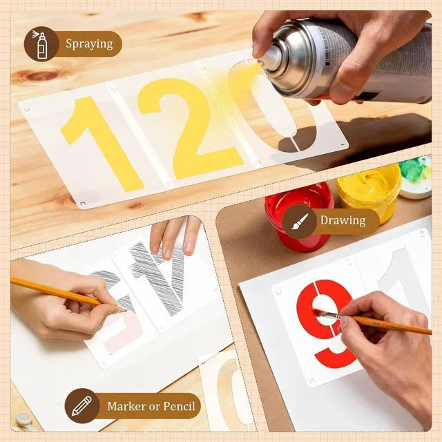 Alt view image 6 of 7 - 5Inch Number Stencils,10Pcs Plastic Reusable Washable Curb Stencil Kit | 0-9 Large Number Custom Stencils for Address Painting,Digital Templates for Spray Painting, DIY Crafts, Address Signs