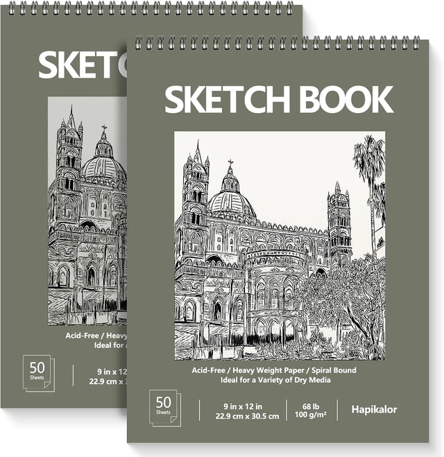Main image of 9"x12" Sketch Book, 2-Pack 50 Sheets Spiral Bound Art Sketchbook | Acid Free Artist Drawing Book Paper, Art Supplies for Kids, Sketch Paper for Drawing Coloring Sketching, Green