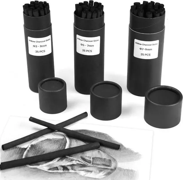 Alt view image 3 of 7 - Willow Charcoal Sticks, Natural Willow Charcoal Pencils for Artists, Beginners, Students, Great for Sketching, Drawing, and Shading, Pack of 25 (7-9, Millimeters)