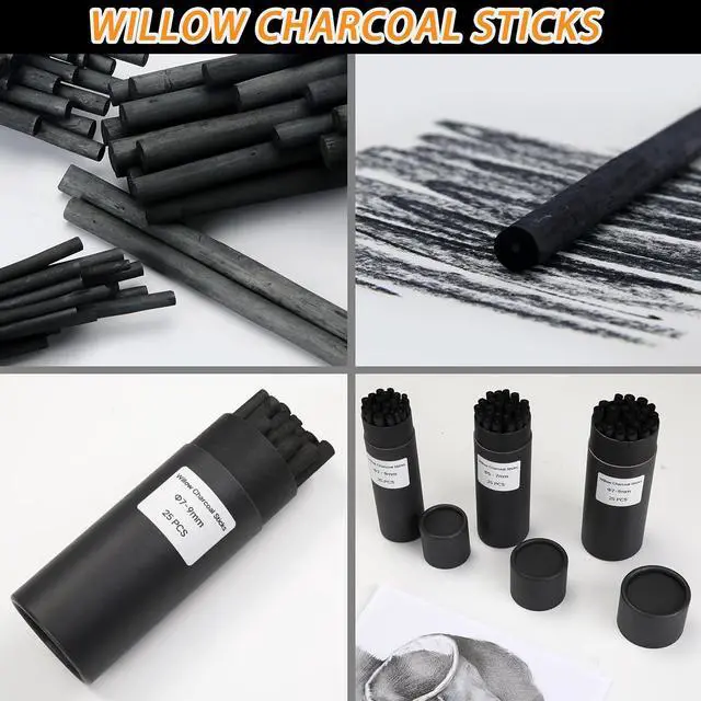 Alt view image 6 of 7 - Willow Charcoal Sticks, Natural Willow Charcoal Pencils for Artists, Beginners, Students, Great for Sketching, Drawing, and Shading, Pack of 25 (7-9, Millimeters)