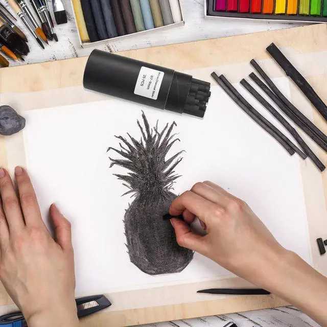 Alt view image 5 of 7 - Willow Charcoal Sticks, Natural Willow Charcoal Pencils for Artists, Beginners, Students, Great for Sketching, Drawing, and Shading, Pack of 25 (7-9, Millimeters)