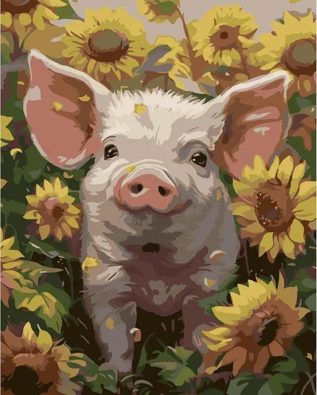 Main image of Pig Paint by Numbers Kit for Adults Beginners- Pig Sunflower Paint by Number Canvas, Easy Animal Acrylic Painting by Numbers for Home Wall Decor (16x20 inch)