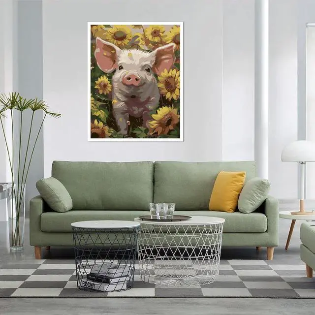 Alt view image 3 of 7 - Pig Paint by Numbers Kit for Adults Beginners- Pig Sunflower Paint by Number Canvas, Easy Animal Acrylic Painting by Numbers for Home Wall Decor (16x20 inch)