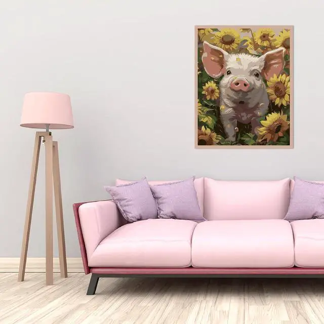 Alt view image 4 of 7 - Pig Paint by Numbers Kit for Adults Beginners- Pig Sunflower Paint by Number Canvas, Easy Animal Acrylic Painting by Numbers for Home Wall Decor (16x20 inch)