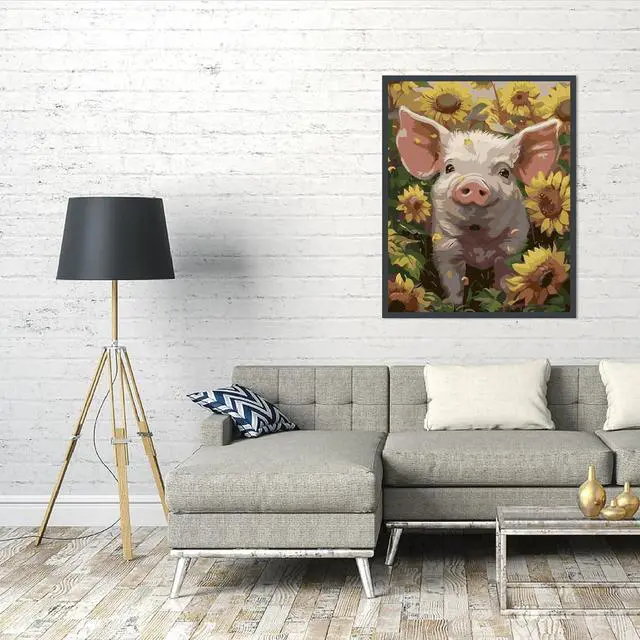 Alt view image 5 of 7 - Pig Paint by Numbers Kit for Adults Beginners- Pig Sunflower Paint by Number Canvas, Easy Animal Acrylic Painting by Numbers for Home Wall Decor (16x20 inch)