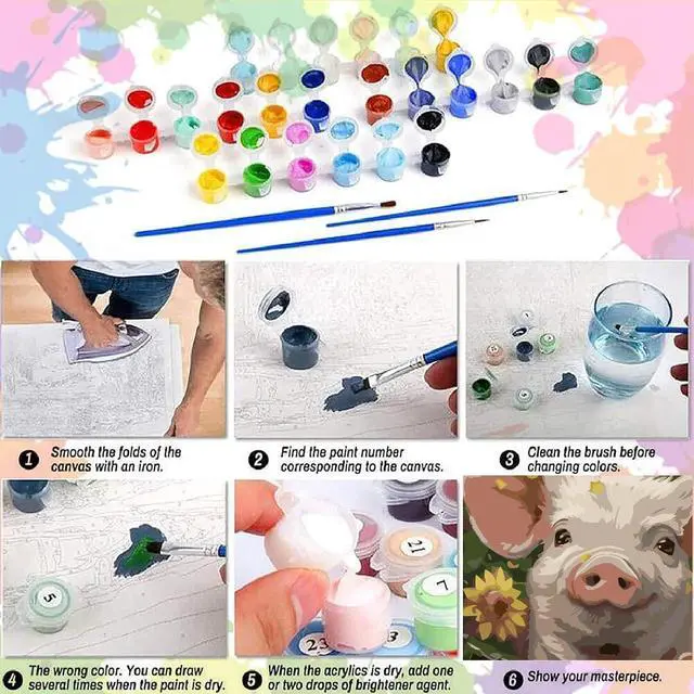 Alt view image 7 of 7 - Pig Paint by Numbers Kit for Adults Beginners- Pig Sunflower Paint by Number Canvas, Easy Animal Acrylic Painting by Numbers for Home Wall Decor (16x20 inch)