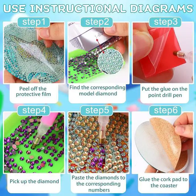 Alt view image 10 of 10 - UPINS Ocean Diamond Art Painting Coaster Kit, 8Pcs DIY Crafts Kit with Holder, Non Slip Coaster Art Supplies for Adults, Ideal Christmas Gift