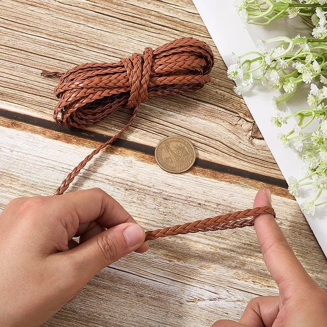 Alt view image 3 of 7 - 5.5 Yard Peru Flat Folded Bolo Braided PU Leather String Rope with 3 Strands 5mm Imitation Leather Cord for DIY Braiding Crafts Bracelet Anklets Choker Necklace Jewelry Making Supplies