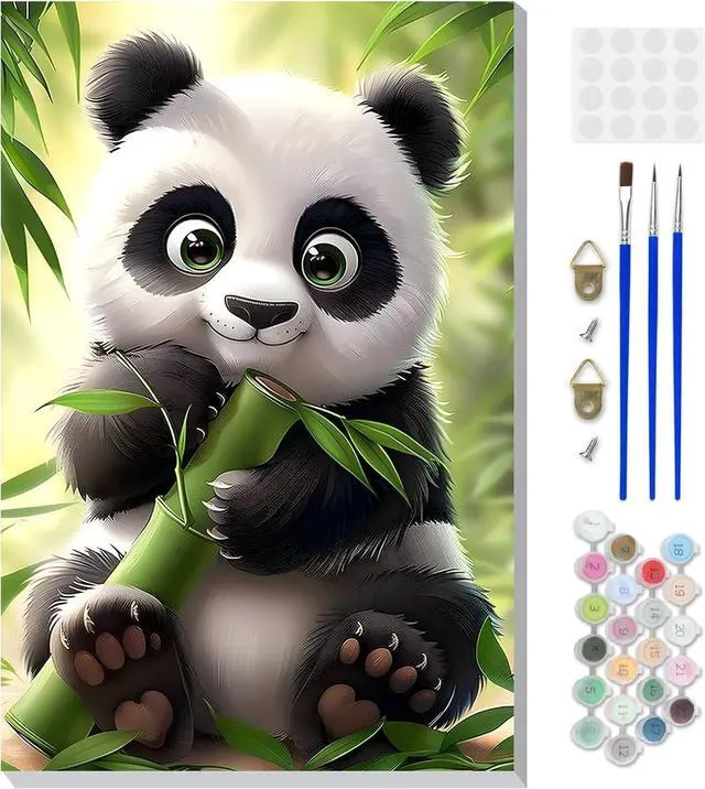 Main image of Framed Paint by Numbers Kit for Adults, Cute Panda DIY Paint by Number Kits on Canvas, Easy Canvas Painting by Numbers for Home Wall Decoration Gift 8x12 Inch