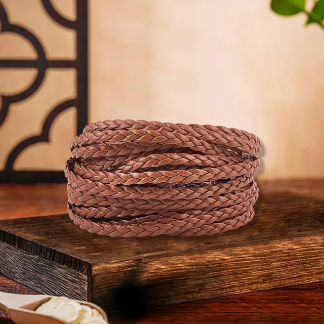 Alt view image 7 of 7 - 5.5 Yard Peru Flat Folded Bolo Braided PU Leather String Rope with 3 Strands 5mm Imitation Leather Cord for DIY Braiding Crafts Bracelet Anklets Choker Necklace Jewelry Making Supplies