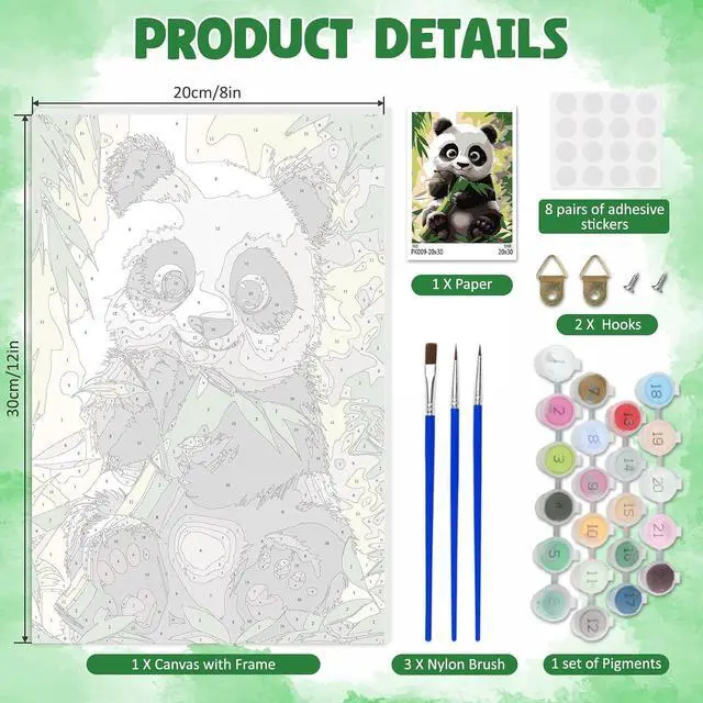 Alt view image 5 of 7 - Framed Paint by Numbers Kit for Adults, Cute Panda DIY Paint by Number Kits on Canvas, Easy Canvas Painting by Numbers for Home Wall Decoration Gift 8x12 Inch