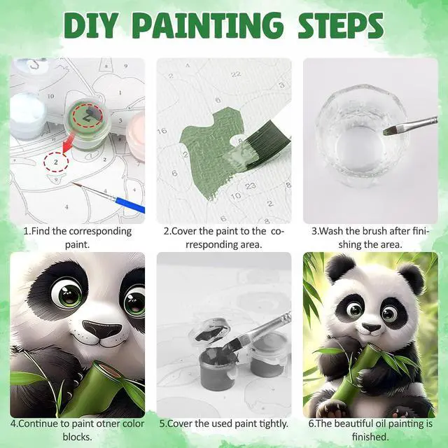 Alt view image 7 of 7 - Framed Paint by Numbers Kit for Adults, Cute Panda DIY Paint by Number Kits on Canvas, Easy Canvas Painting by Numbers for Home Wall Decoration Gift 8x12 Inch