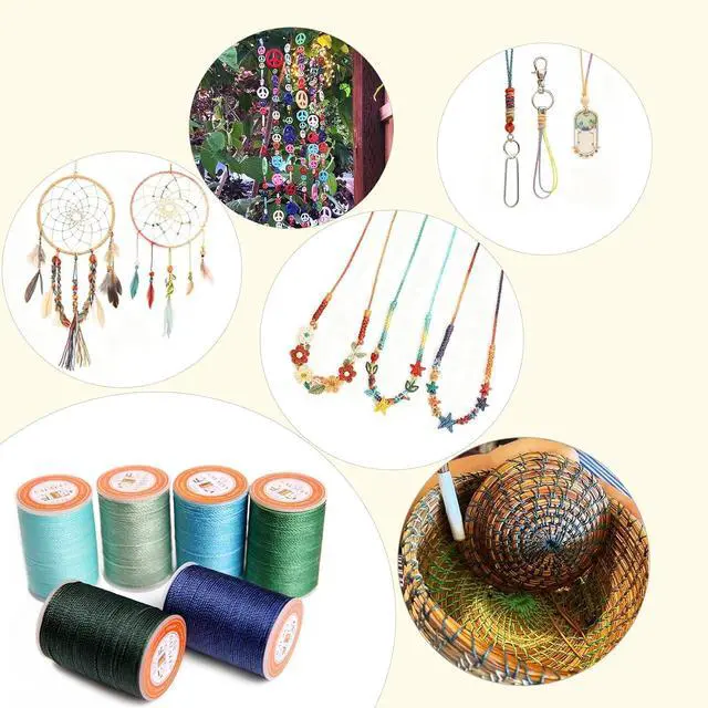Alt view image 5 of 5 - Waxed Polyester Cord Wax-Coated Strings Waterproof Round Wax Coated Thread for Braided Bracelets DIY Accessories or Leather Sewing (Beige)