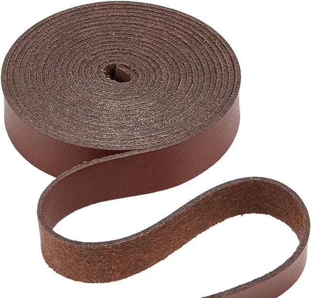 Main image of 2m x 12.5mm Leather Strap Strips Flat Leather Cord 1.2mm Thick Lychee Grain Threads Rope Strings for DIY Crafts Guitar Belt Boot Lace Bracelet Jewelry Making Braiding, Coconut Brown