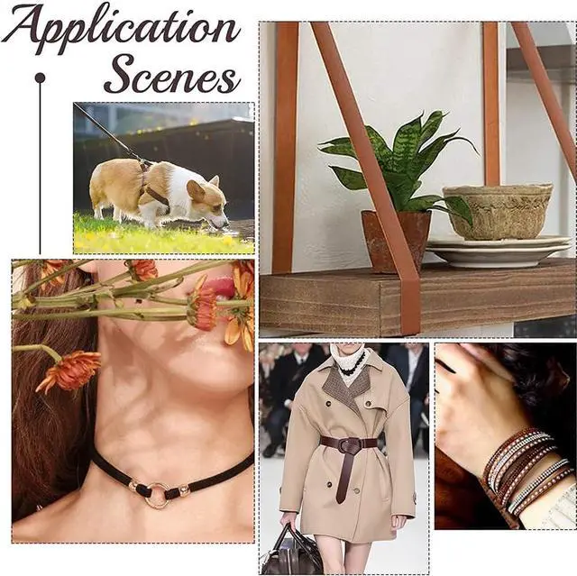 Alt view image 5 of 7 - 2m x 12.5mm Leather Strap Strips Flat Leather Cord 1.2mm Thick Lychee Grain Threads Rope Strings for DIY Crafts Guitar Belt Boot Lace Bracelet Jewelry Making Braiding, Coconut Brown