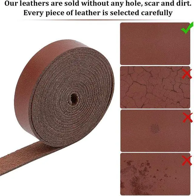 Alt view image 6 of 7 - 2m x 12.5mm Leather Strap Strips Flat Leather Cord 1.2mm Thick Lychee Grain Threads Rope Strings for DIY Crafts Guitar Belt Boot Lace Bracelet Jewelry Making Braiding, Coconut Brown